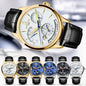 Alcom Distribution CARNIVAL men's automatic watch gold case white dial with multiple subdials black leather strap