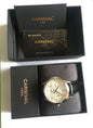 CARNIVAL men's automatic watch in black gift box with warranty card white dial silver case leather strap