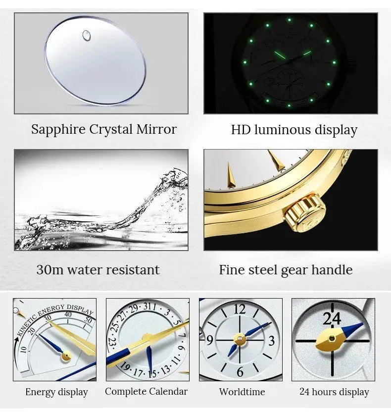 CARNIVAL men's automatic watch by Alcom Distribution gold case sapphire crystal luminous display 30m water resistant calendar
