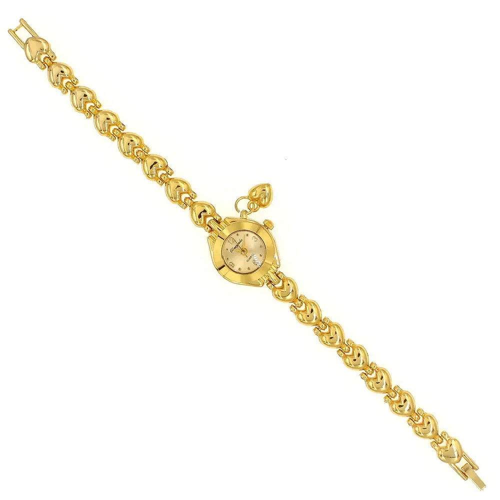 Alcom gold bracelet watch for women with elegant linked chain and round dial