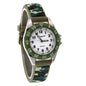 Waterproof quartz kids watch with green camouflage strap and white dial by Alcom Distribution