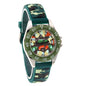 Alcom Distribution waterproof quartz kids watch with green camo strap and colorful dial