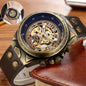 Alcom Distribution classic style automatic watch with bronze skeleton dial and brown leather strap