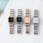 Alcom Distribution square quartz watch for women in rose gold and silver with metal link bands
