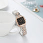 Square quartz watch for women with black face and two-tone metal bracelet by Alcom Distribution