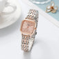 Alcom Distribution square quartz watch for women with rose gold and silver metal band and pink dial