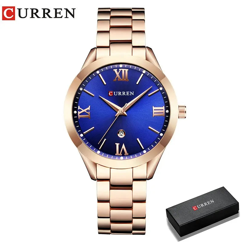 CURREN gold bracelet watch with blue dial and Roman numerals by Alcom Distribution