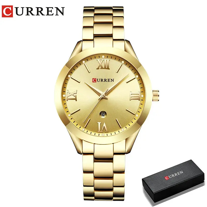 CURREN gold bracelet watch with Roman numeral dial and matching gold metal band by Alcom Distribution