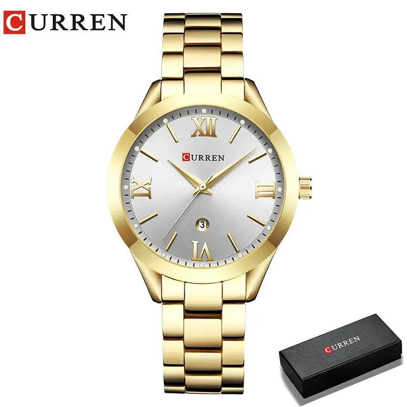 CURREN gold bracelet watch with silver dial and Roman numerals by Alcom Distribution