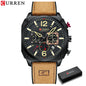 CURREN men's chronograph watch with black dial and tan leather strap by Alcom Distribution