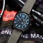 CURREN men's chronograph watch with blue dial and gray leather strap from Alcom Distribution