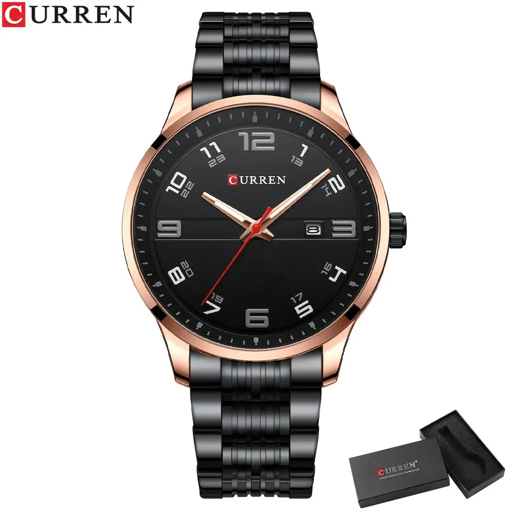 Curren stainless steel business watch with black dial and rose gold bezel by Alcom Distribution