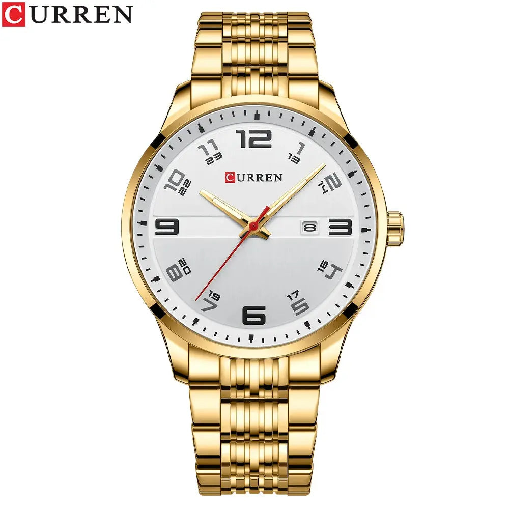 Gold stainless steel business watch by Alcom Distribution with white dial and date display