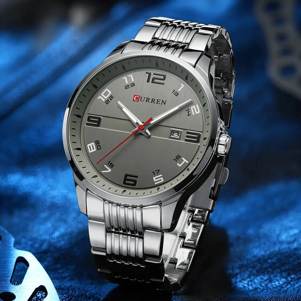 Alcom Distribution stainless steel business watch with silver dial and metal link band