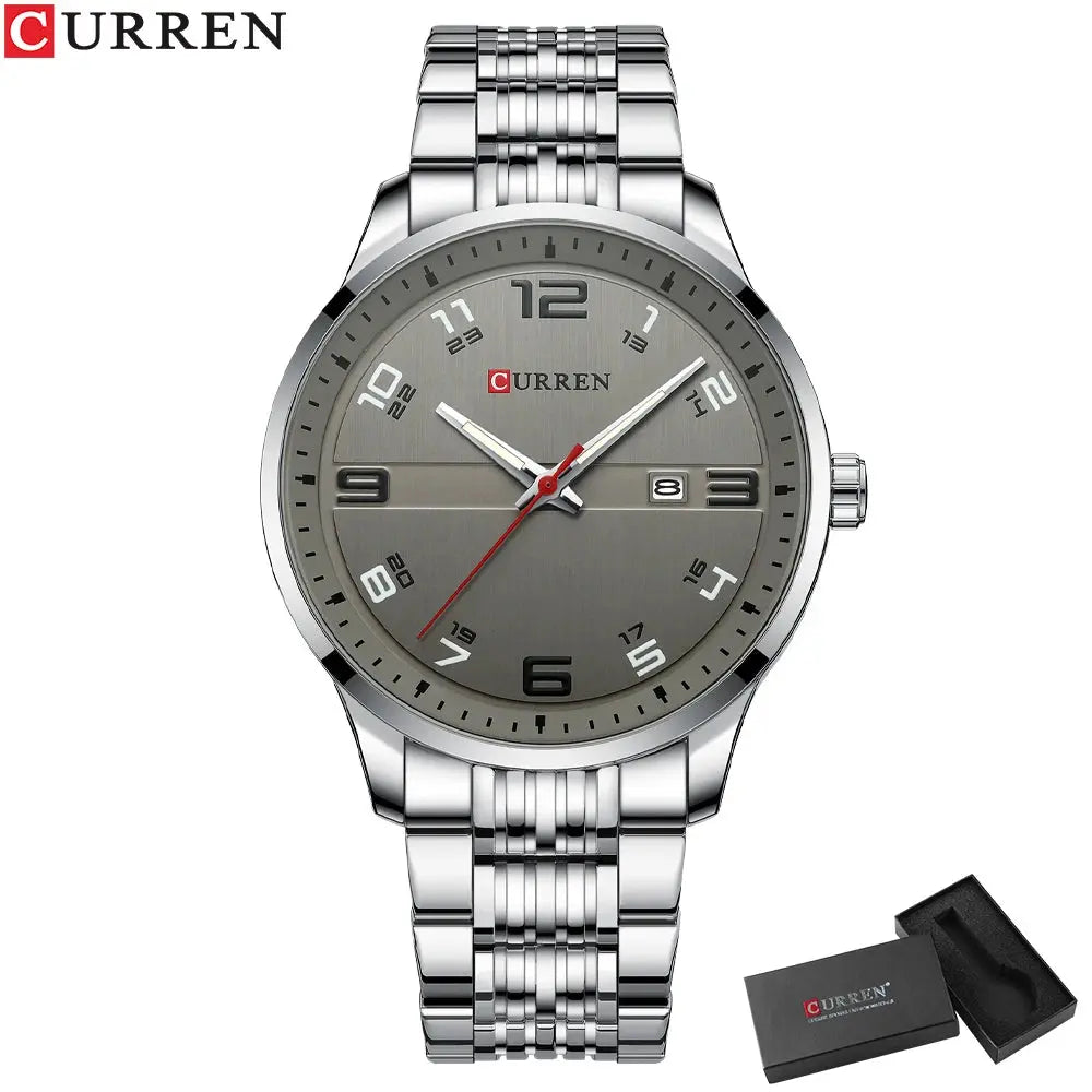 Curren stainless steel business watch with gray dial and silver metal band by Alcom Distribution