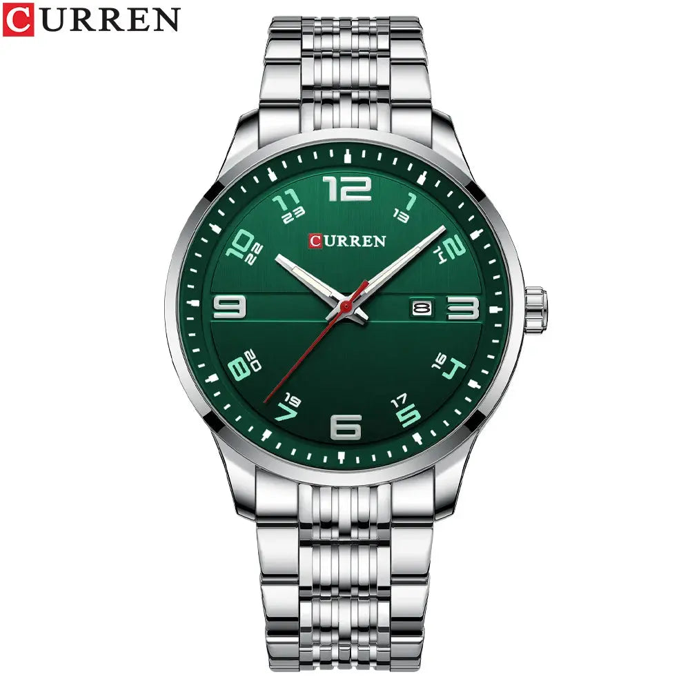 Curren stainless steel business watch with green dial and date display by Alcom Distribution