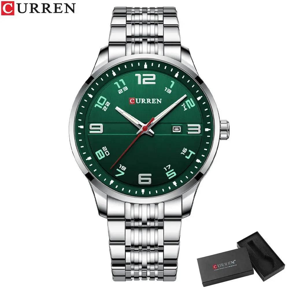 CURREN stainless steel business watch with green dial and silver metal bracelet by Alcom Distribution