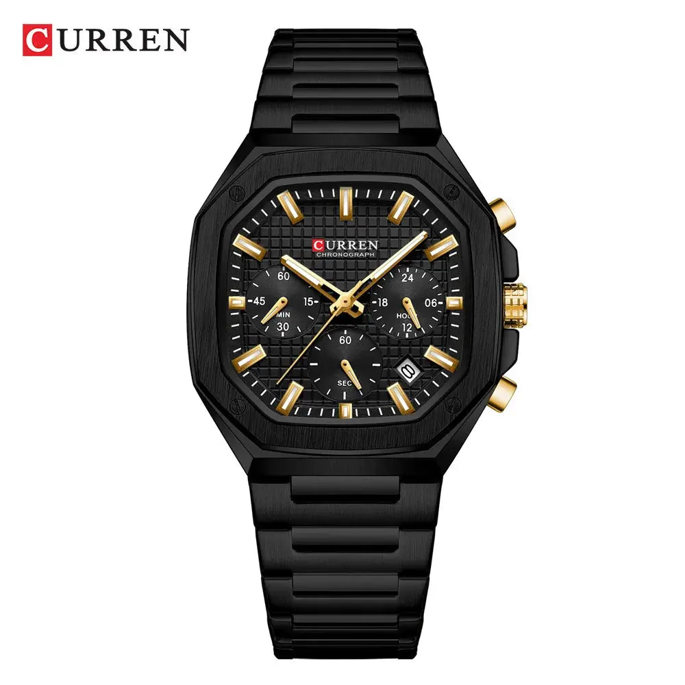 Curren vintage square dial mens watch with black and gold chronograph design by Alcom Distribution
