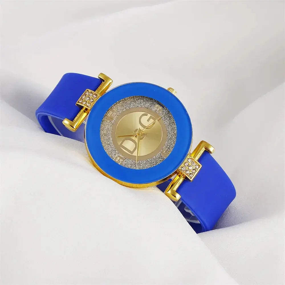 Elegant quartz watch for women with blue strap and gold-tone case by Alcom Distribution