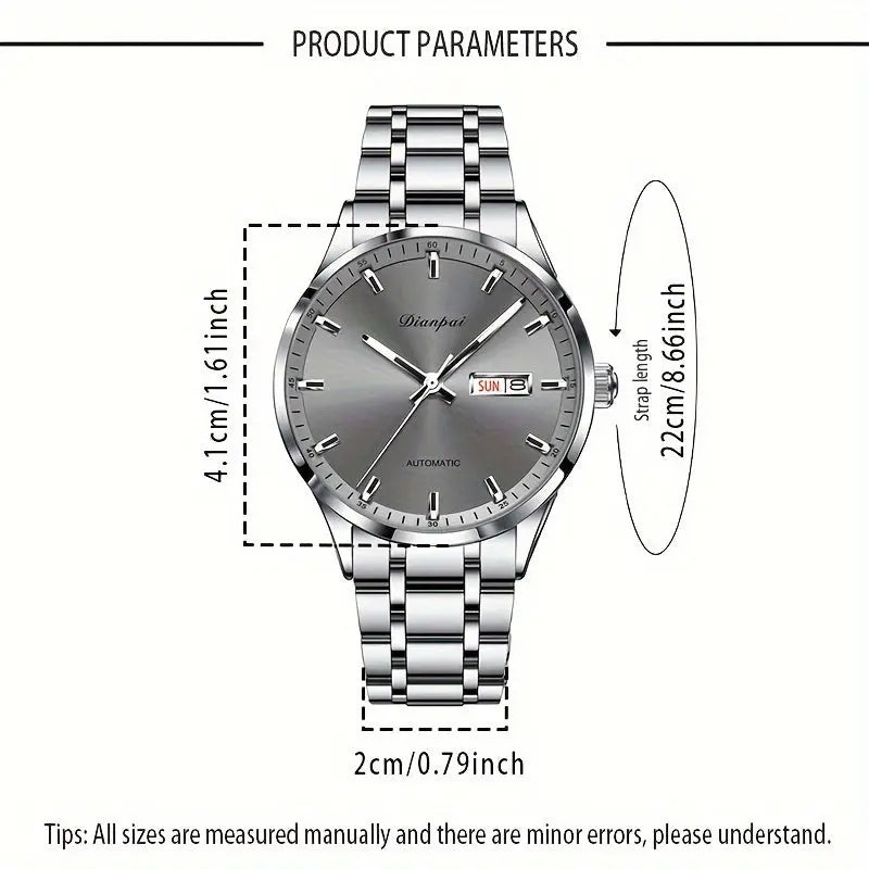 Men's automatic business watch by Alcom Distribution with silver stainless steel band and grey dial