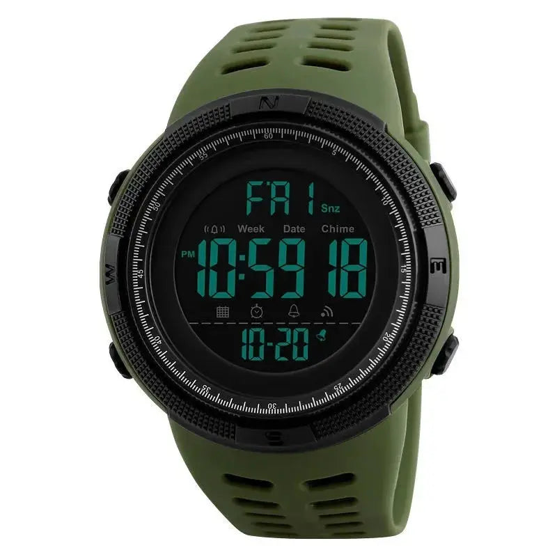 Alcom Distribution digital sports watch waterproof with green silicone band and black bezel