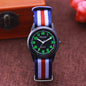 Alcom Distribution digital watches for boys and girls with black dial and striped blue red white fabric strap