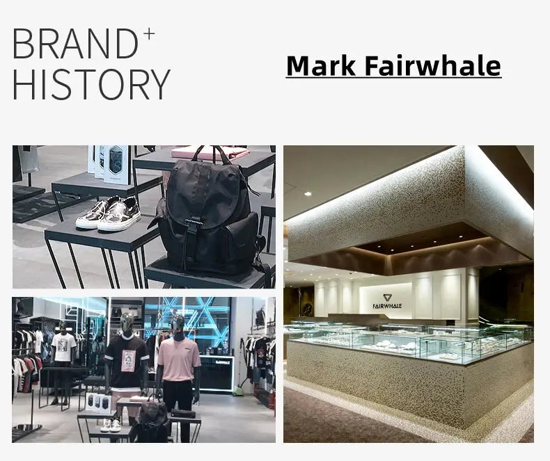Alcom Distribution product image collage showing Mark Fairwhale store displays and a luxury quartz men's wristwatch