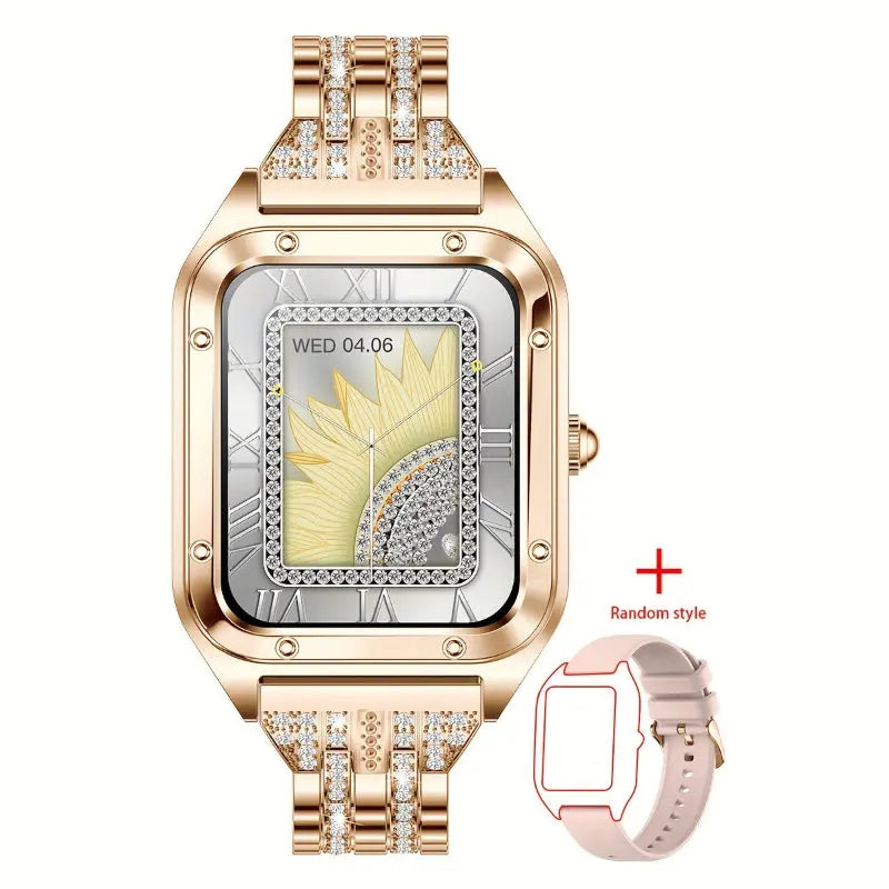 Fashionable smartwatches for women by Alcom Distribution with gold band and crystal accents