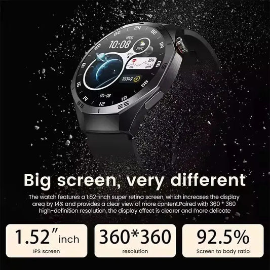 GT5 Pro smartwatch for men black round touchscreen watch with one point five two inch 360 by 360 display and fitness widgets
