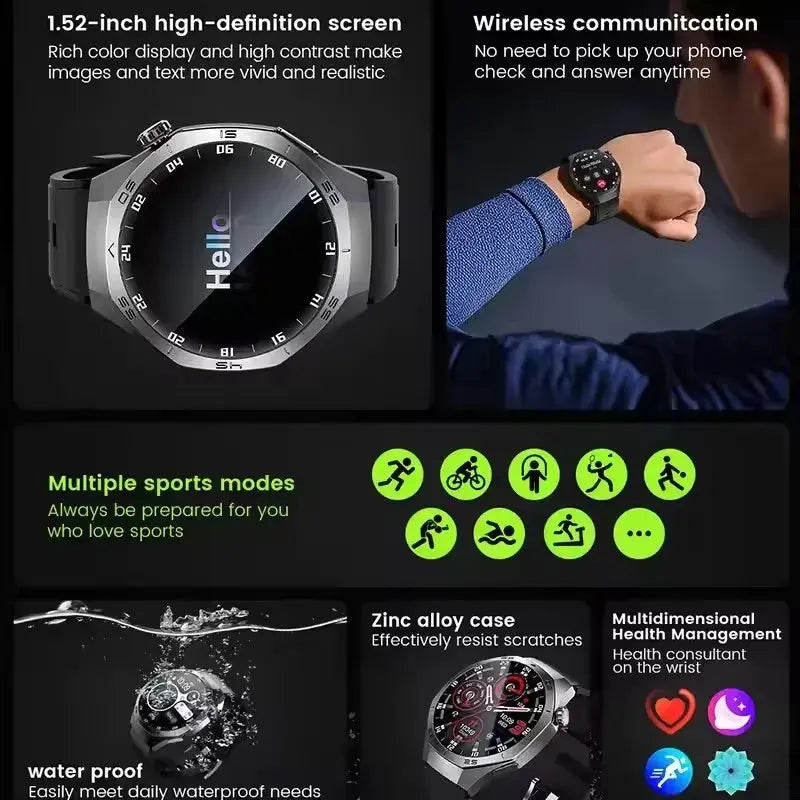 Alcom Distribution GT5 Pro smartwatch for men with 1.52 inch HD round display water resistant sports modes