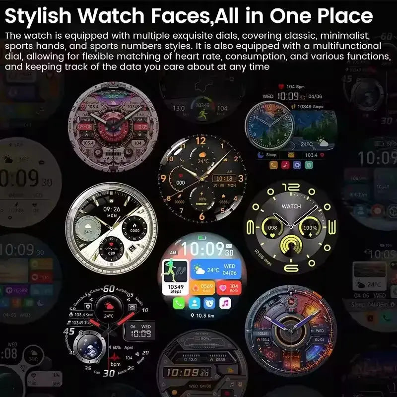 GT5 Pro smartwatch for men by Alcom Distribution displaying multiple customizable round watch faces and widgets