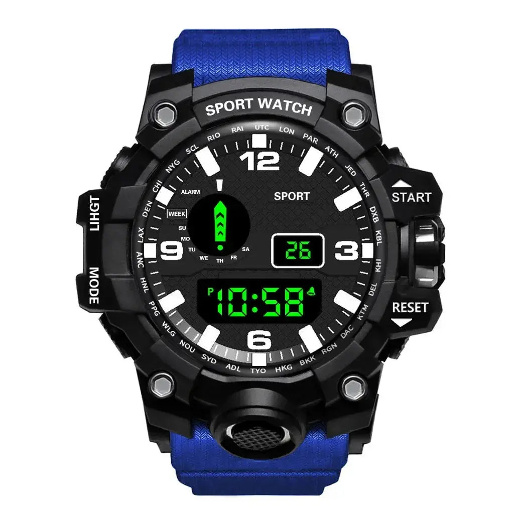 Alcom Distribution fitness ready digital watch with black dial and blue strap for sports use