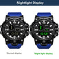 Alcom Distribution fitness ready digital watch with blue strap showing normal and nightlight display