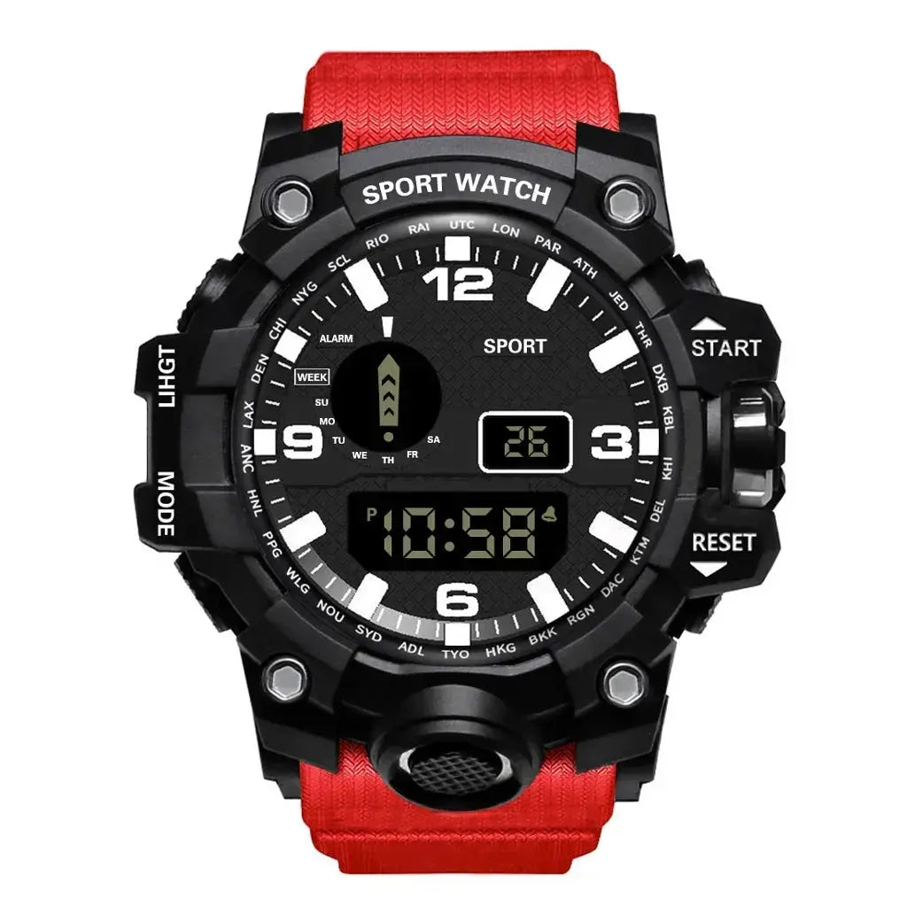 Alcom Distribution fitness ready digital watch with black dial and red strap for sports