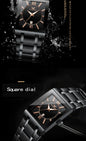 Alcom Distribution luxury men's quartz watch black square dial rose gold Roman numerals metal bracelet water resistant