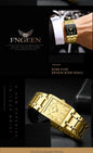 Alcom Distribution FNGEE gold rectangular luxury men's quartz watch with metal bracelet elegant dress watch