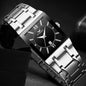 Alcom Distribution luxury men's quartz watch stainless steel rectangular black dial with Roman numerals and date window