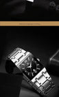 Alcom Distribution stainless steel rectangular dress luxury men's quartz watch with black dial and Roman numerals