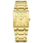 Alcom Distribution gold tone rectangular bracelet watch with Roman numerals and date window luxury men's quartz watch