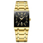 Alcom Distribution gold rectangular dress luxury men's quartz watch with black dial and date