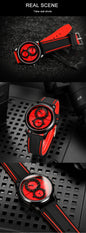 Alcom Distribution red and black automatic mechanical sport watch for men with silicone strap and sporty dial