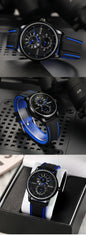Alcom Distribution black and blue automatic mechanical sport watch for men with silicone strap and chronograph dial
