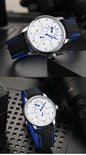 Alcom Distribution automatic mechanical sport watch for men with white dial blue accents and black silicone strap