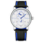 Alcom Distribution automatic mechanical sport watch for men white dial blue hands stainless steel case black silicone strap