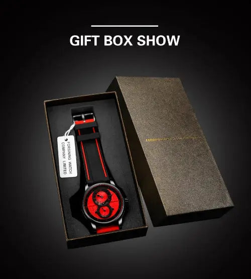 Alcom Distribution automatic mechanical sport watch for men red and black dial in gift box with silicone strap