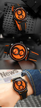 Alcom Distribution orange and black automatic mechanical sport watch for men with dual subdials and silicone strap