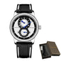 Alcom Distribution automatic mechanical sport watch for men with silver case black silicone strap blue hands and gift box