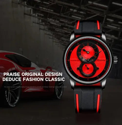 Alcom Distribution automatic mechanical sport watch for men red dial black strap sporty design