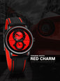 Alcom Distribution red and black automatic mechanical sport watch for men with textured dial and rubber strap