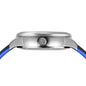 Alcom Distribution automatic mechanical sport watch for men side profile silver case blue rubber strap